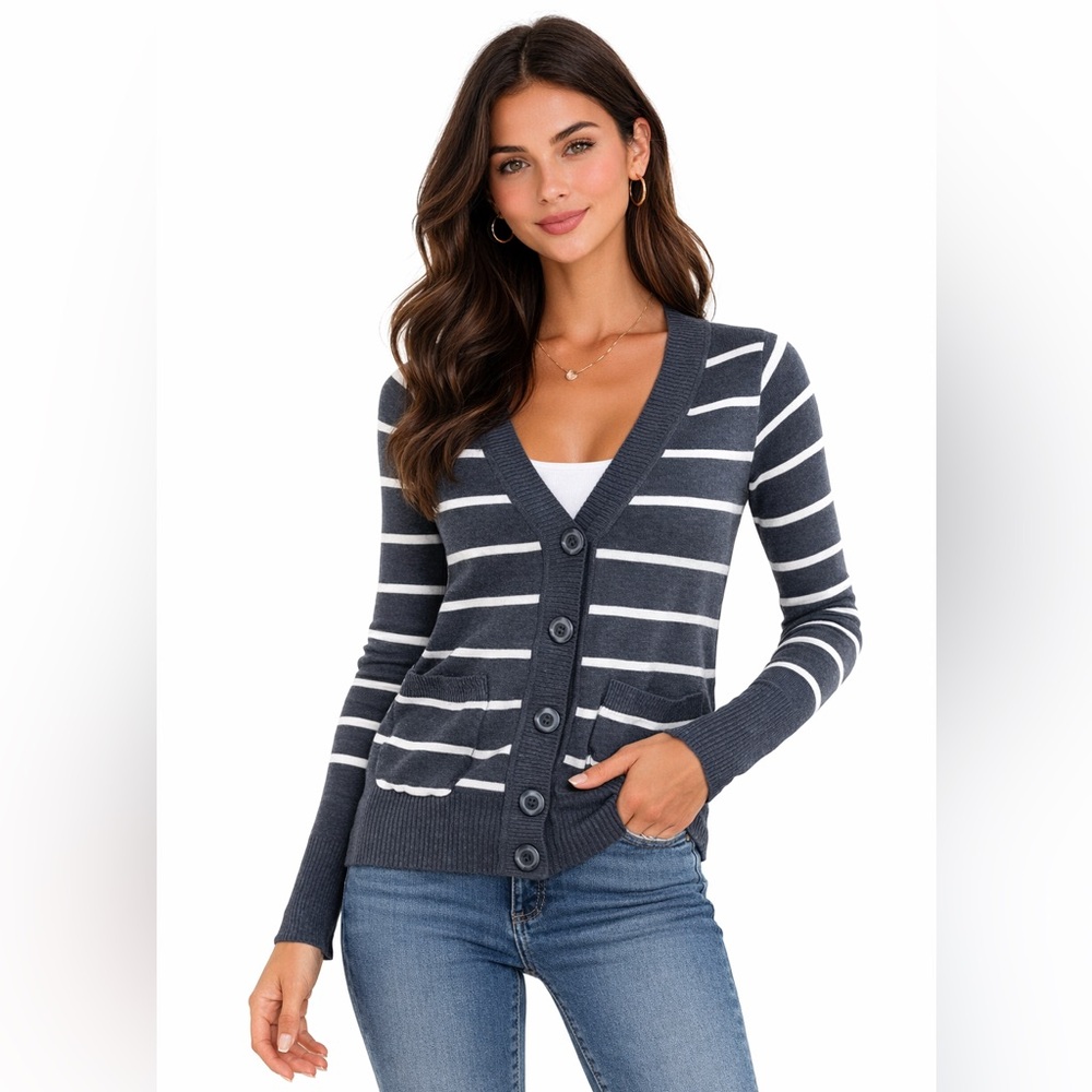 Navy Blue Striped Sweater cardigan size small